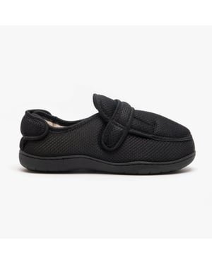 Zedzzz JOSH Mens Super Wide Touch Fasten Slippers Black
