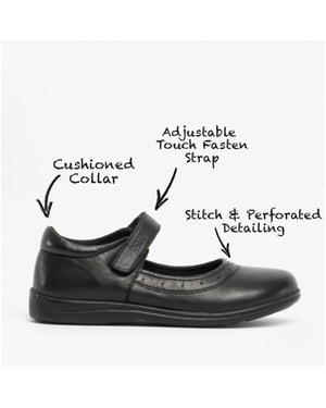 ELSA Girls Leather Touch Fasten Mary Jane Shoes Black