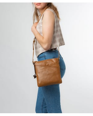 'Avril' Dark Tan Leather Cross Body Bag