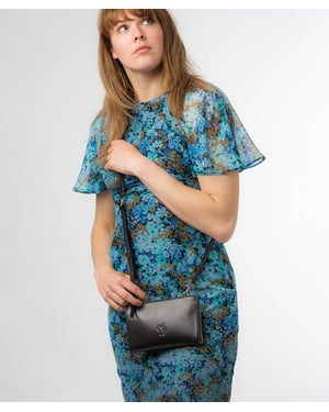 'Senga' Navy Leather Cross Body Clutch Bag