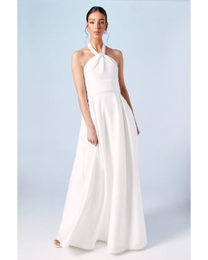 Structured Satin Halterneck Bow Back Wedding Dress