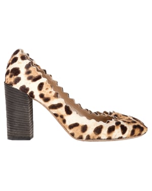 Chloé Leopard Scallop Pumps in Brown Pony Hair