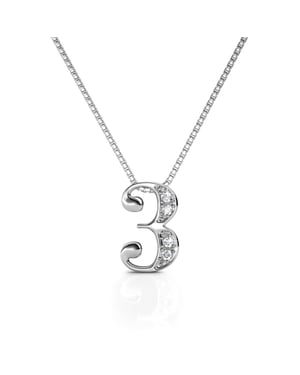 Nummer 3 hangers - Zilver en kristal