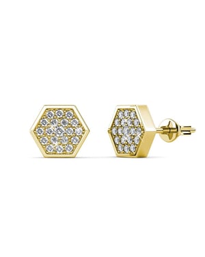 Hexagon oorbellen - goud en kristal