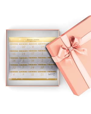 Adventskalender 12 juveler, 11 pärlor och 1 överraskning - roséguld och kristall
