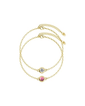 Birth Stone Armband - Guld, Kristall och Rosa
