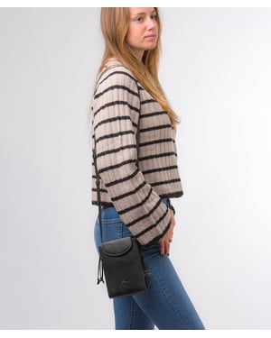 'Kiana' Black Nappa Leather Cross Body Phone Bag