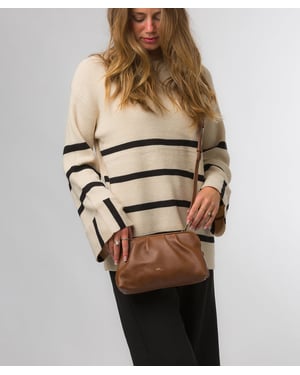 'Halsey' Chestnut Nappa Leather Cross Body Clutch Bag