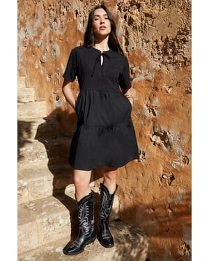Black Tiered Jersey Poplin Mini Dress