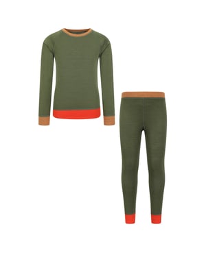 Mountain Warehouse Kinder/Kids Merino Wol Base Layer Set met Kleurblokken (Kaki Groen)