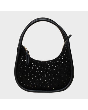 'FESTIVE BAG' Black & Gold Star Sparkle Genuine Leather Shoulder Bag
