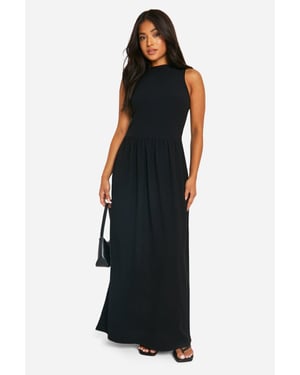 Petite Crinkle Drop Waist Racer Maxi Dress