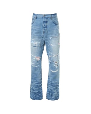 Amiri Aloha Patch Straight Fit Faded Indigo Blue Denim Jeans