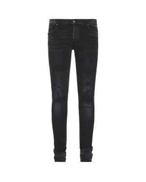 Amiri slim fit thrasher plus verouderde zwarte denimjeans