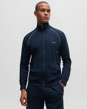 BOSS Orange Mix & Match Mens Stretch Cotton Zip-Up Jacket with Logo Detail