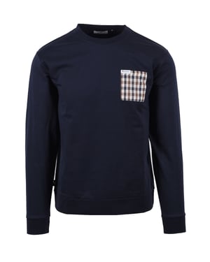 Aquascutum Ikonisk Fick Crew Neck Sweatshirt Marinblå