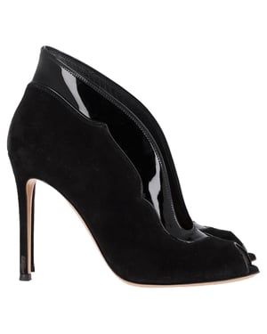 Gianvito Rossi Vamp Peep-Toe Ankle Boots in Black Suede and Leather