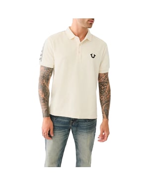 True Religion Mens Polo Shirt SS Damask Velour Pique Top