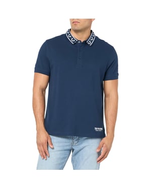 True Religion Mens Polo Shirt Branded Collar SS Pique Top