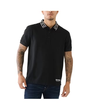 True Religion Mens Polo Shirt Branded Collar SS Pique Top