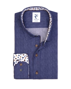 R2 Cut Away Collar Long Sleeved Shirt Mid Blue