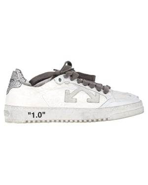 Off-White 2.0 Glitterschoenen met Kant Low Top in Witte Leer