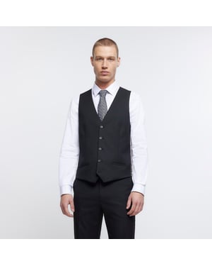 River Island Mens Twill Waistcoat Black Skinny Fit