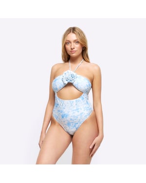 River Island Womens Swimsuit White Floral Corsage