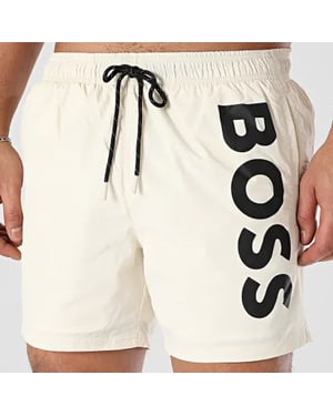 Boss Men’s Quick-Dry Swim Shorts in Light Beige Poplin