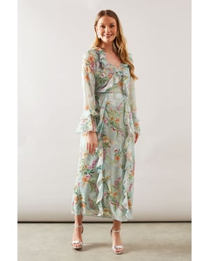 Floral Ruffle Belted Midaxi Dress