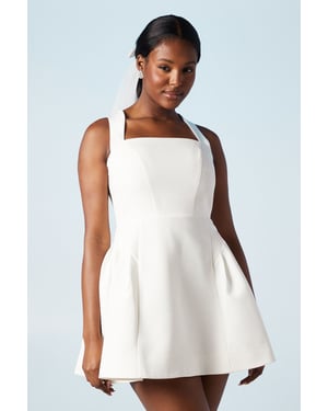 Drop Waist Bow Back Structured Crepe Bridal Mini Dress