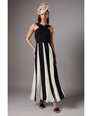 Cross Front Pleat Panelled Maxi Dress