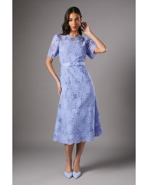 Lace Midi Dress With Bow Belt