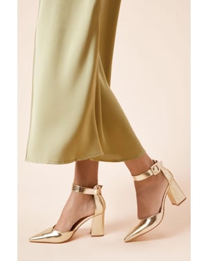 Wide Fit Echo Buckle Detail Ankle Strap Pointed Court Shoes