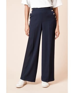 Military Button Detail Wide Leg Trouser