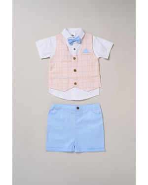 Shirt with Mock Waistcoat, Shorts and Bowtie Outfit Set