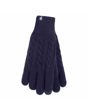 Kabelstickad 2.3 Tog Fleece Fodrad Thermo Vinterhandskar för damer
