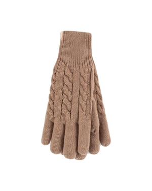 Kabelstickad 2.3 Tog Fleece Fodrad Thermo Vinterhandskar för damer