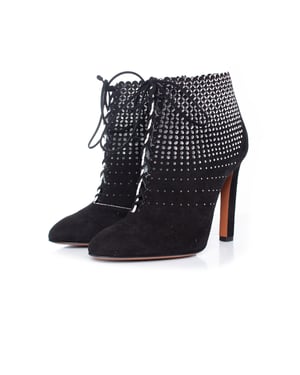 Black suede laser-cut lace-up boots