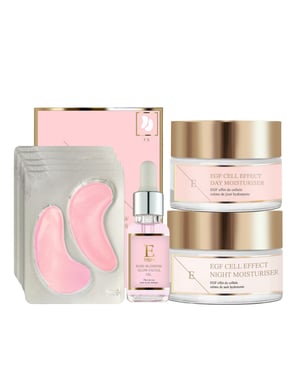 EGF Cell Effect dagkräm + EGF Cell Effect nattkräm + RoseBlossom ögonpads + Rose Blossom ansiktsolja