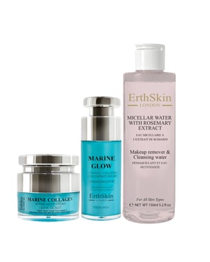 Micellärt vatten med rosmarinextrakt 150ml+ Marine Glow Vitamin C + Collagen Concentrate Serum 30ml+Marine Collagen Night Cream 50ml