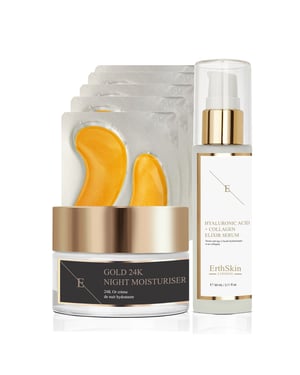 ANTI-WRINKLE Night MOISTURISER 24K GOLD+COLLAGEN GOLD UNDER EYE PATCH 24K GOLD - 5X2 PADS + Hyaluronsyra & Kollagen Serum - 60ml