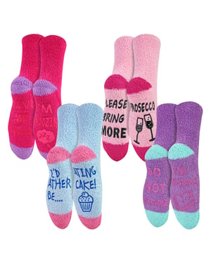 4 Pack Ladies Funny Cake Socks | Soft Fluffy Novelty Non Slip Gift Socks
