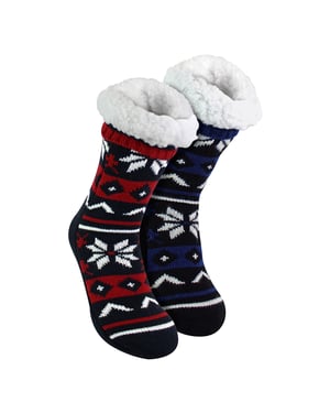 2-Pack Heren Fairisle Gebreide Slippersokken met Sherpa | Kerst Antislip Sokken