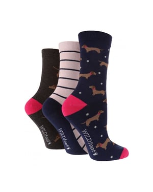 3 Pack Ladies Jacquard Novelty Cotton Socks