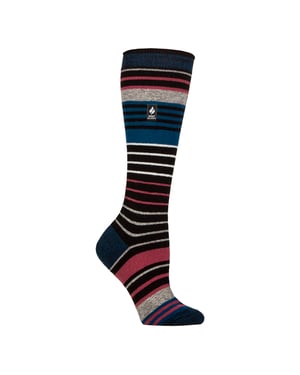 Ladies Ultra Lite Thin Thermal Winter Ski Socks with Stripes