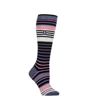 Ladies Ultra Lite Thin Thermal Winter Ski Socks with Stripes
