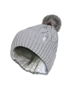 Ladies Stickad Turnover Manschett Pom Pom Beanie Mössa med Bobble
