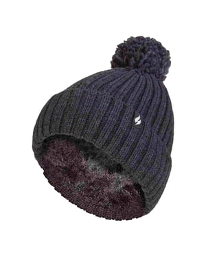 Ladies Ribbad Manschett Termisk Isolerad Vinter Pom Pom Bobble Mössa