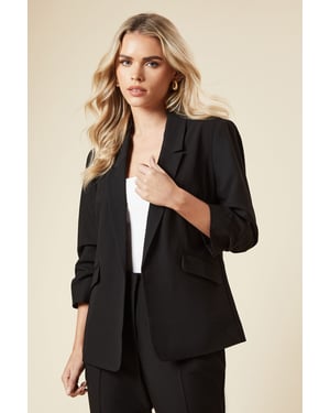Petite Black Ruched Sleeve Blazer